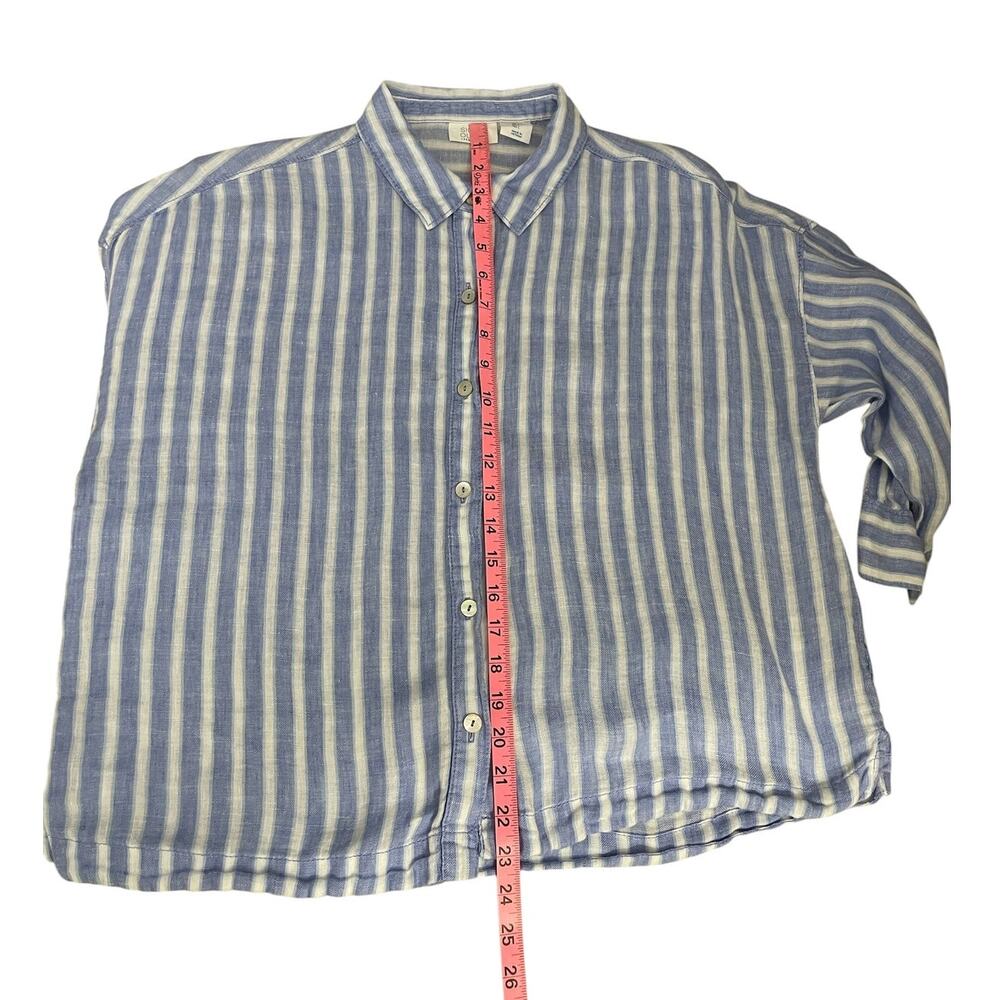 Sigrid Olsen 100% Linen Striped Button Front Blouse Sz Large Coastal Nautical - Picture 8 of 10